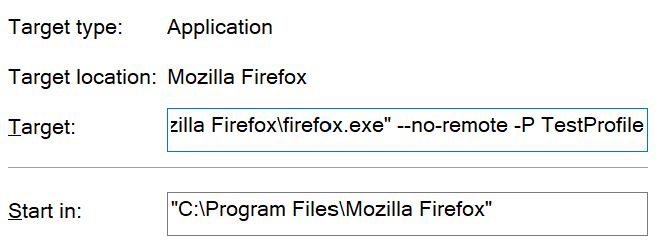 Парамаетры запуска в профиле
