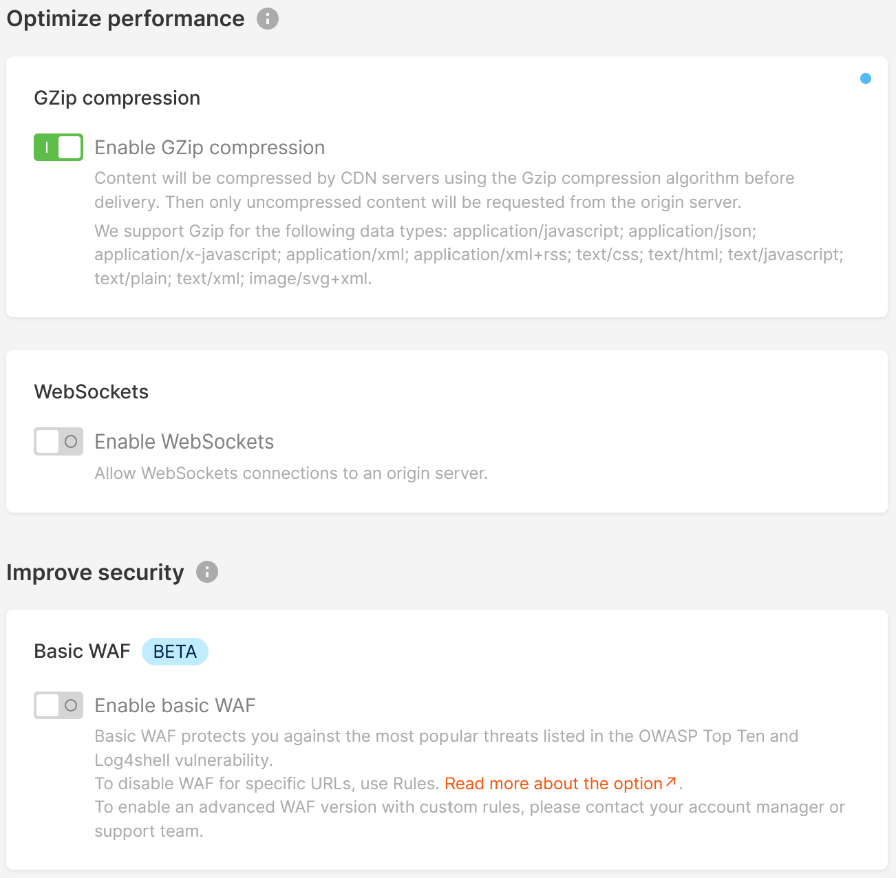 Gcore CDN resource quick setup options