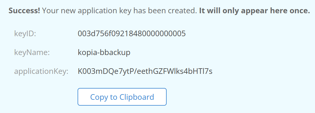 Backblaze new application key
