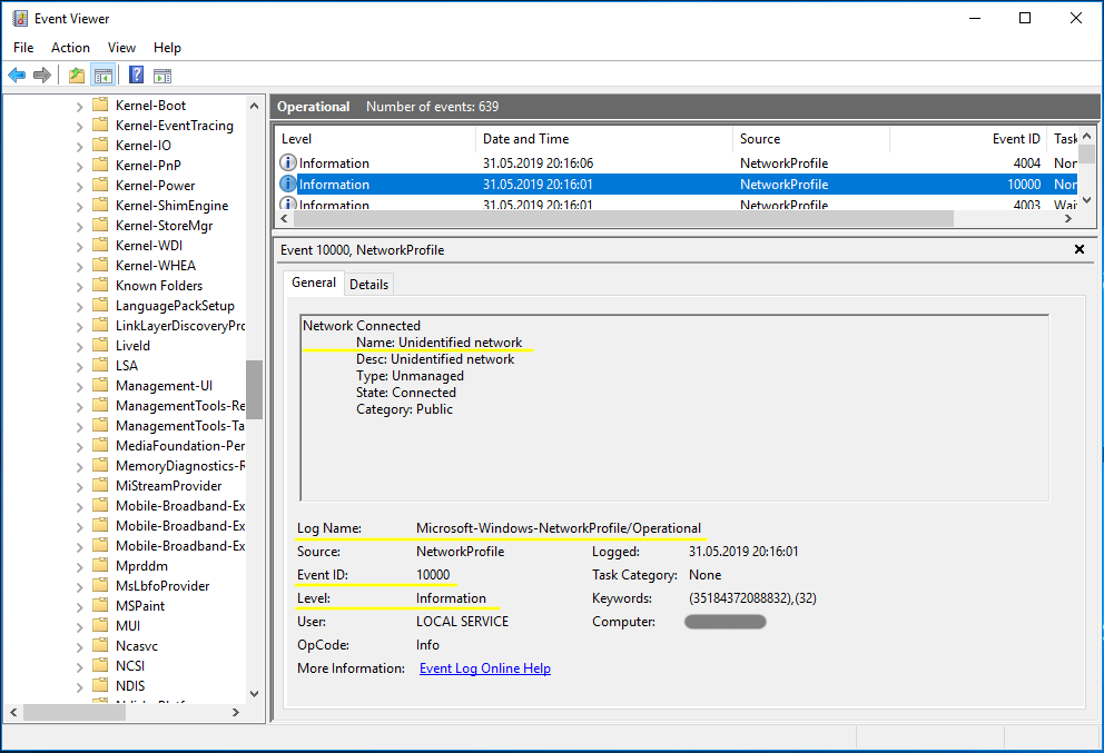 Windows Network connected event