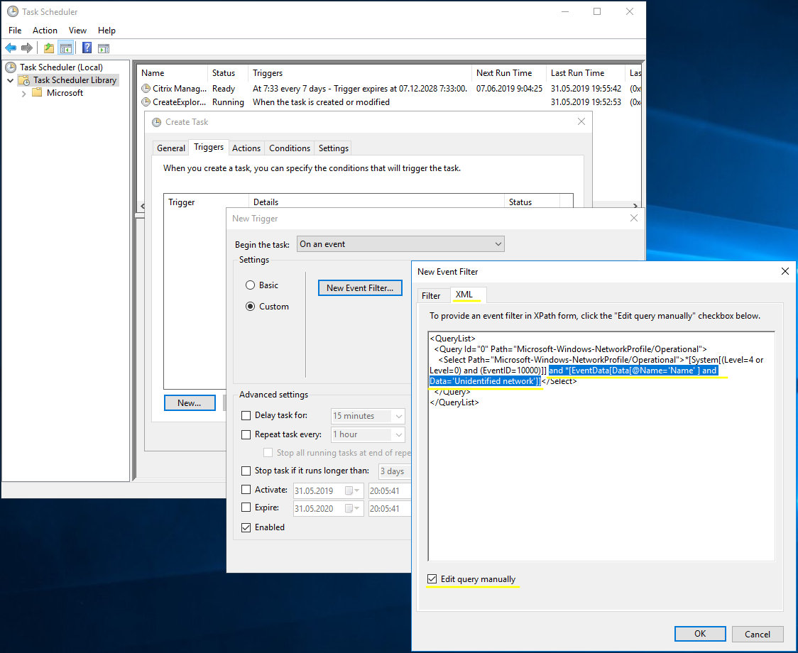New event filter (XML)