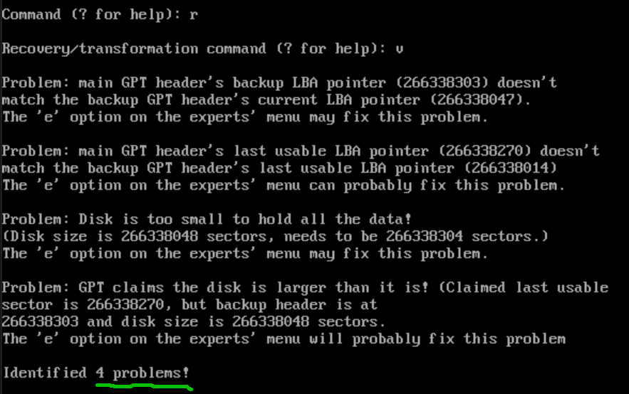 Проверка GPT на md127 на ошибки